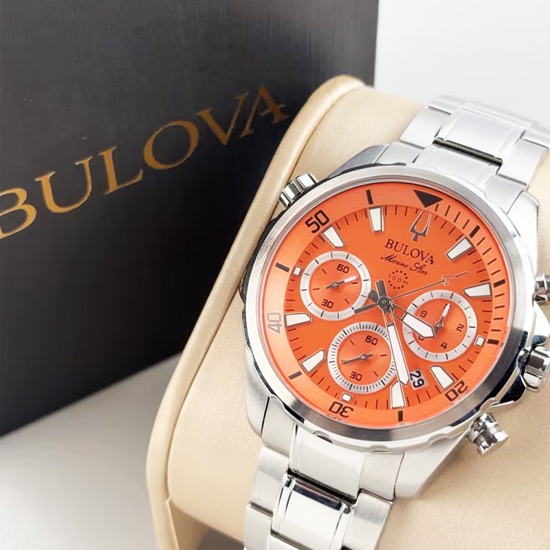 Bulova Marine Star Orange Dial Men’s Chronograph Quartz Watch 43MM 96B395