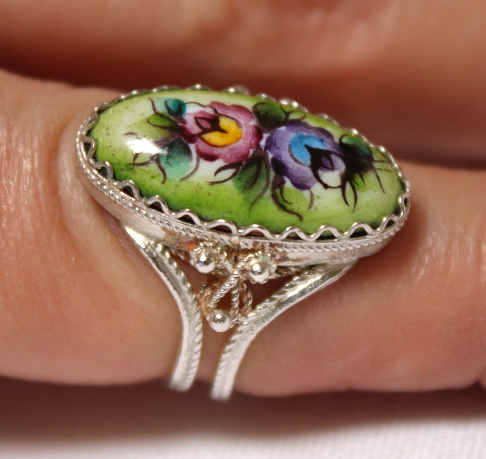 Vintage Russian Hand Painted Enamel Rings 4 Variation Finift Technique #89,92,98