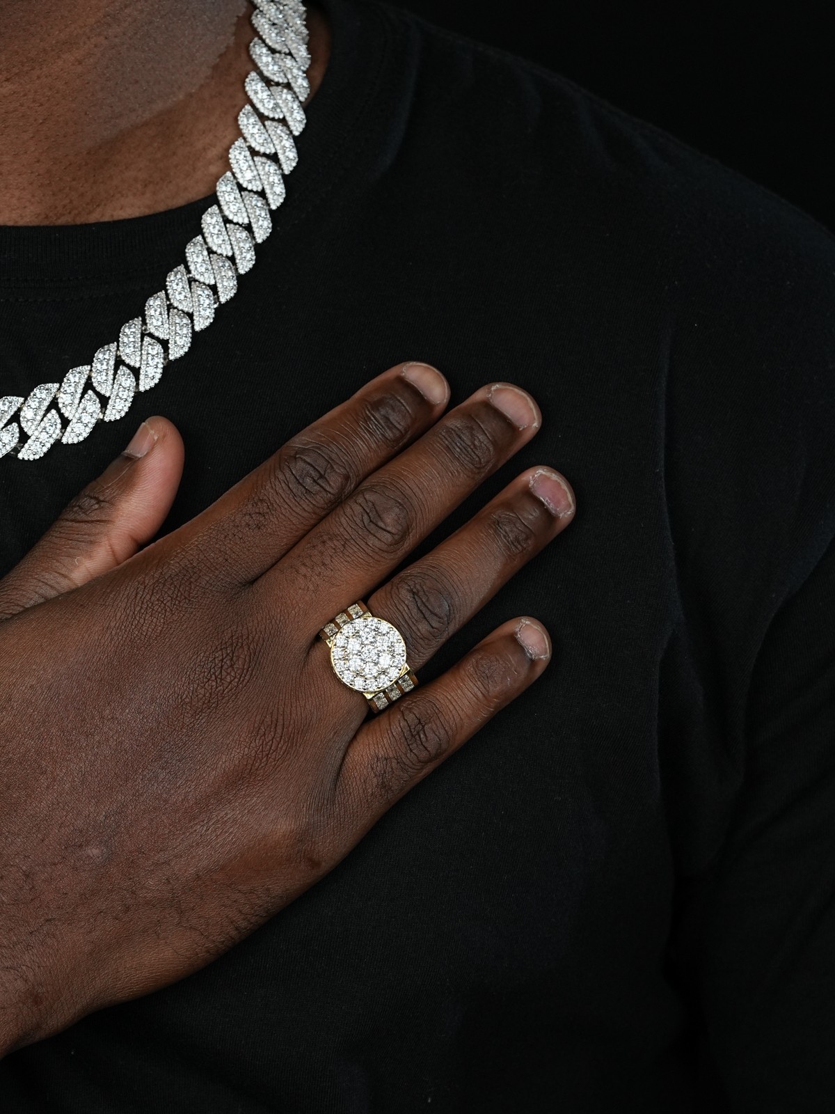 Men’s Large Solid 925 Silver 5ct CZ Pinky BIG RING 14k Gold Plated ICY HIP-HOP