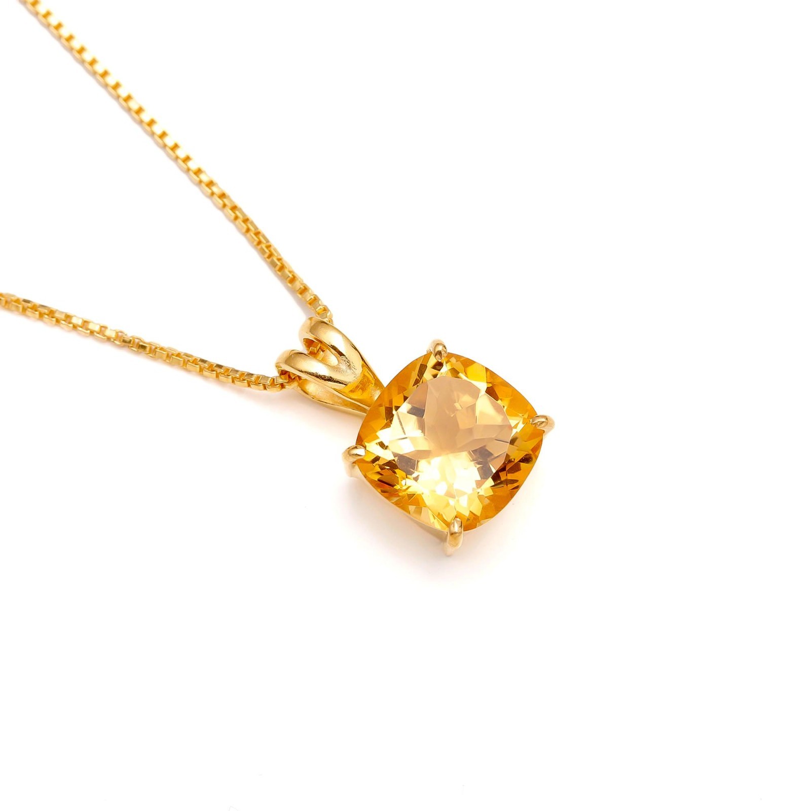 Natural Citrine Quartz Cushion Necklace Gold Fill 925 Sterling Silver Jewelry
