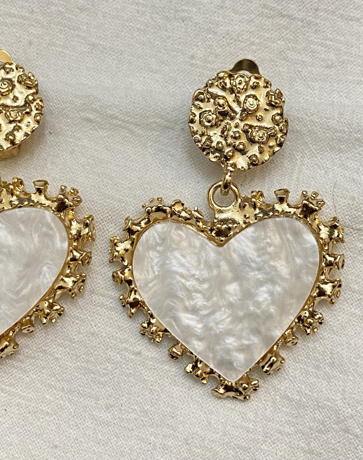 New Clip-On sparkle white marble effect heart drop Earrings None Piercing Cuff