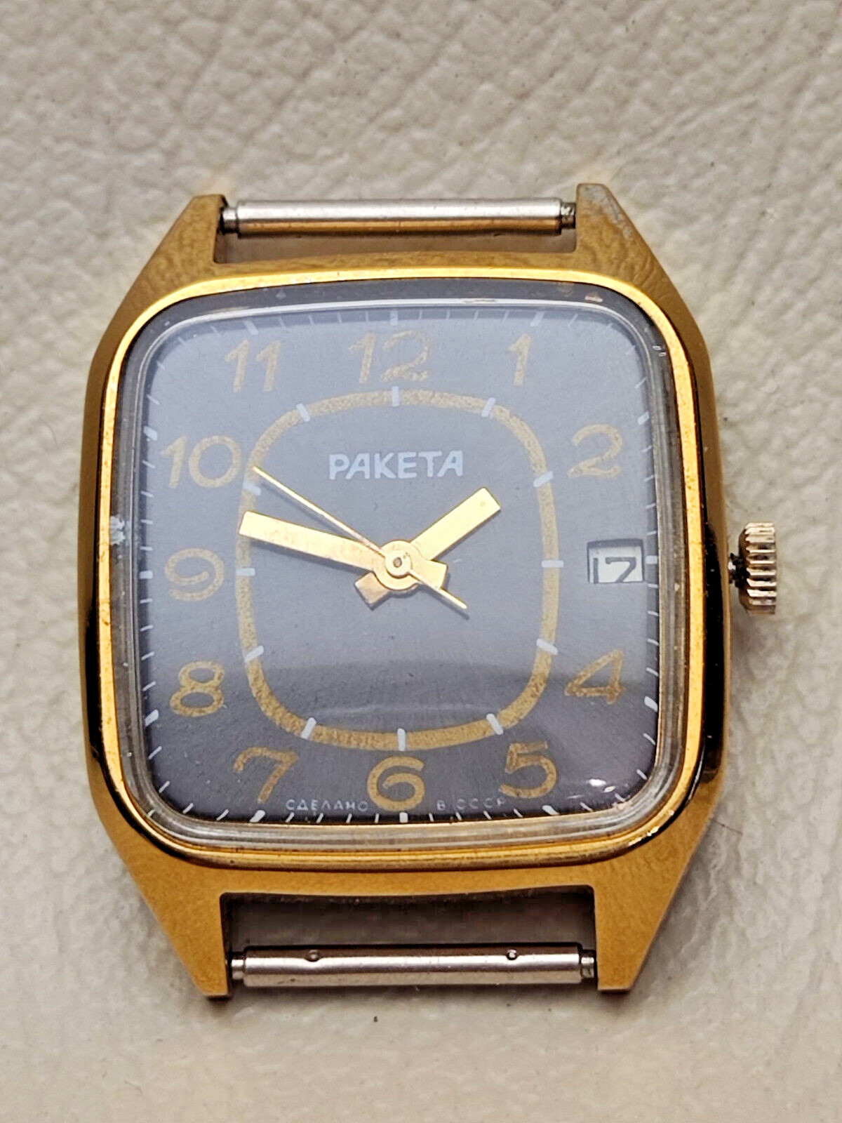 Vintage ROCKET gold-plated USSR Raketa 2614.H Nice Black Dial Wristwatch 19J