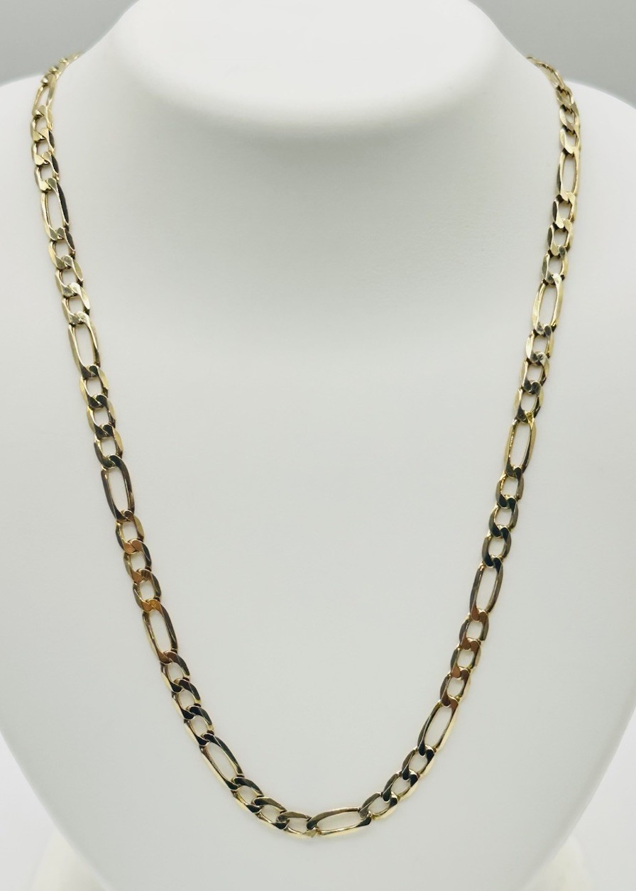 4.2mm Solid Figaro Link Chain Necklace 10k Italy Yellow Gold 10.6 Grams 23.5”
