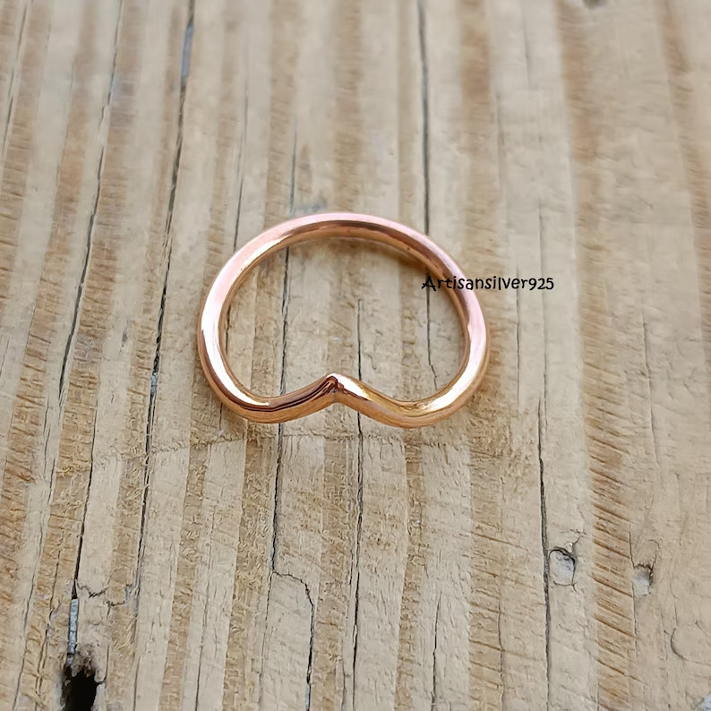 Minimalist V Copper Ring | Hand-Forged Chevron Stacking Band, Dainty WisAll Size