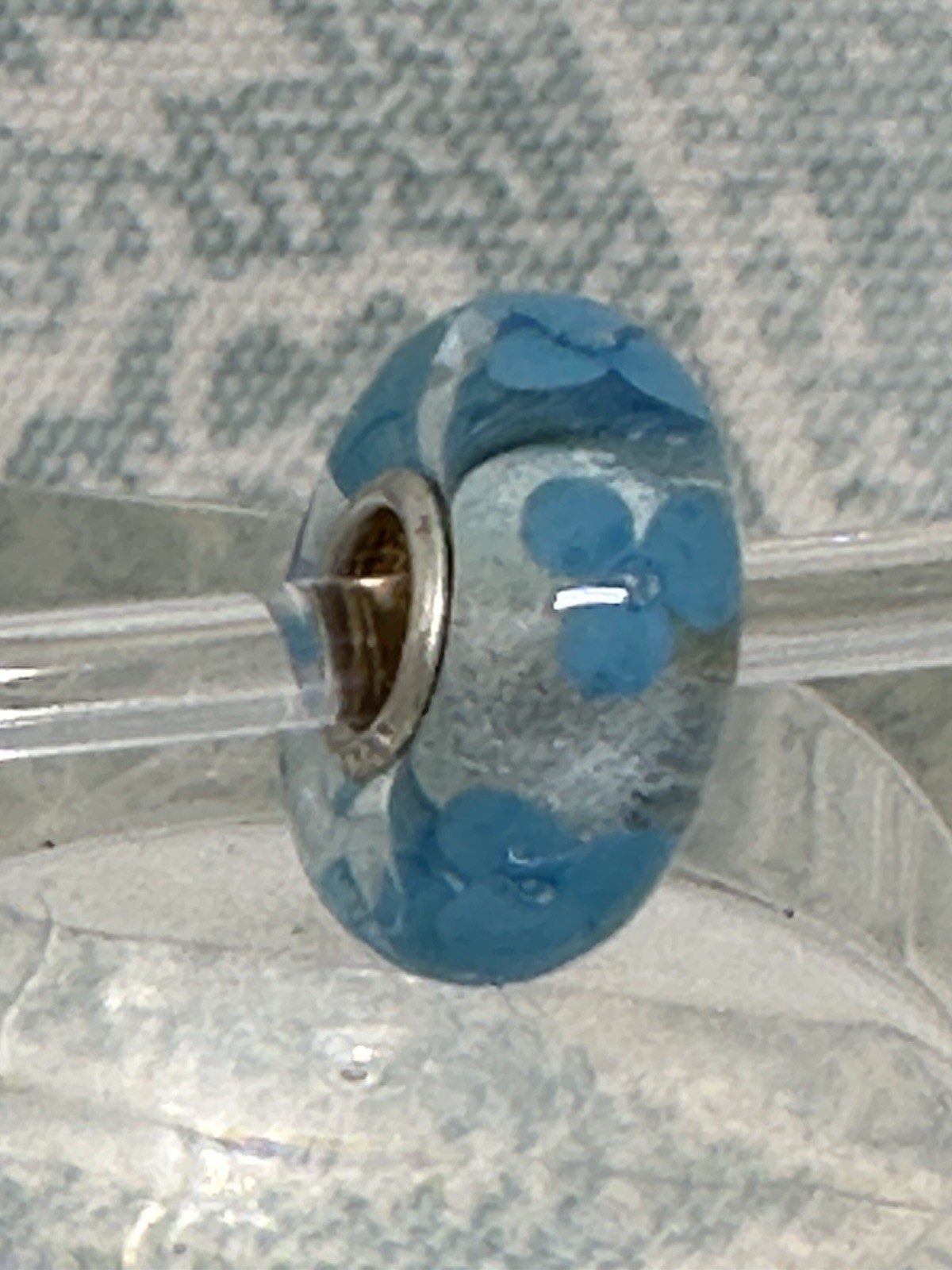 Authentic Trollbeads OOAK Turquoise Flowers on Clear UU, New (12.0)