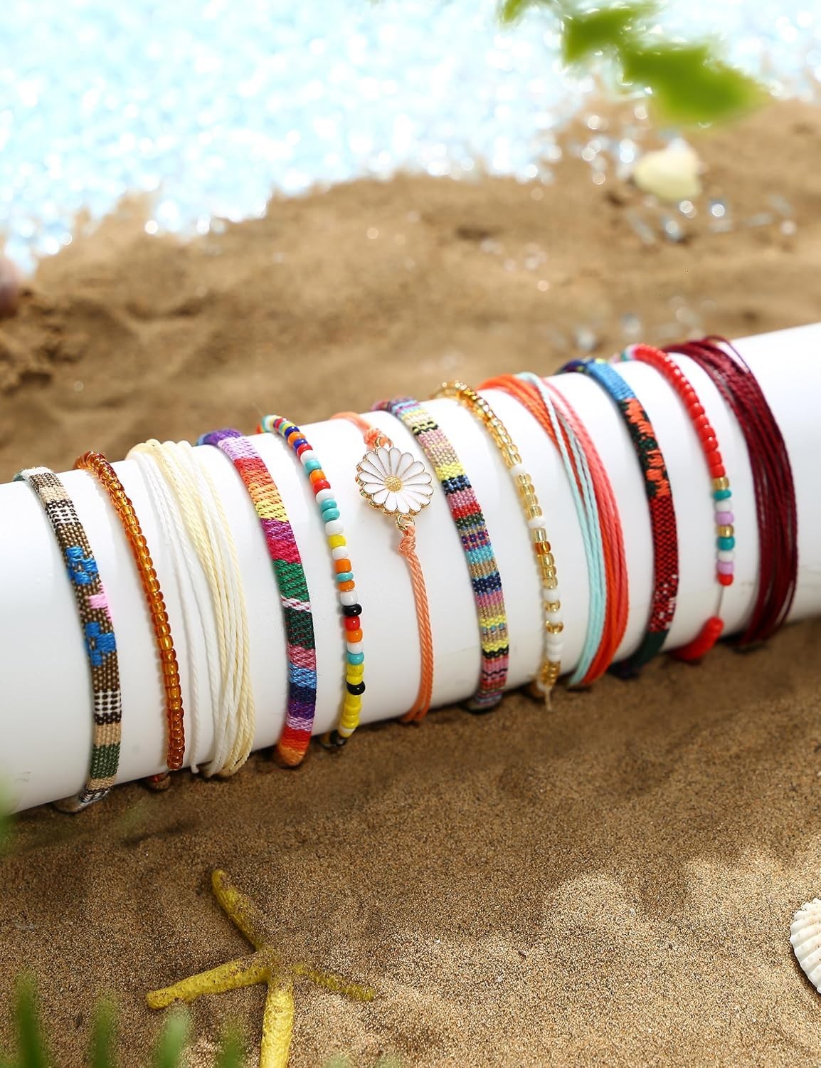 24 Pcs Waterproof Boho Ankle Bracelets for Women | Adjustable Strand Jewelry