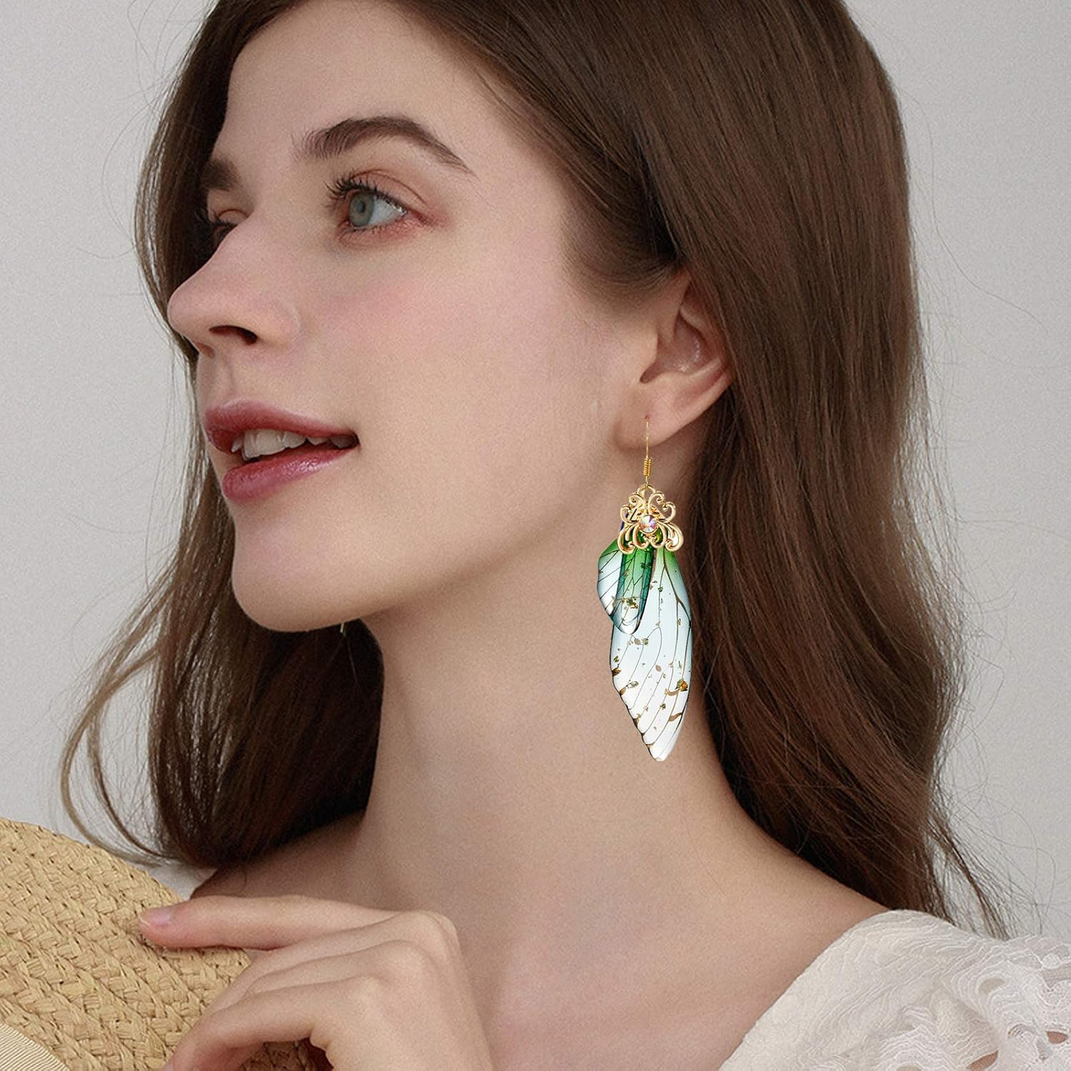 Butterfly Wing Drop Dangle Earrings Gold Plated Crystal Rhinestone for Women Wed