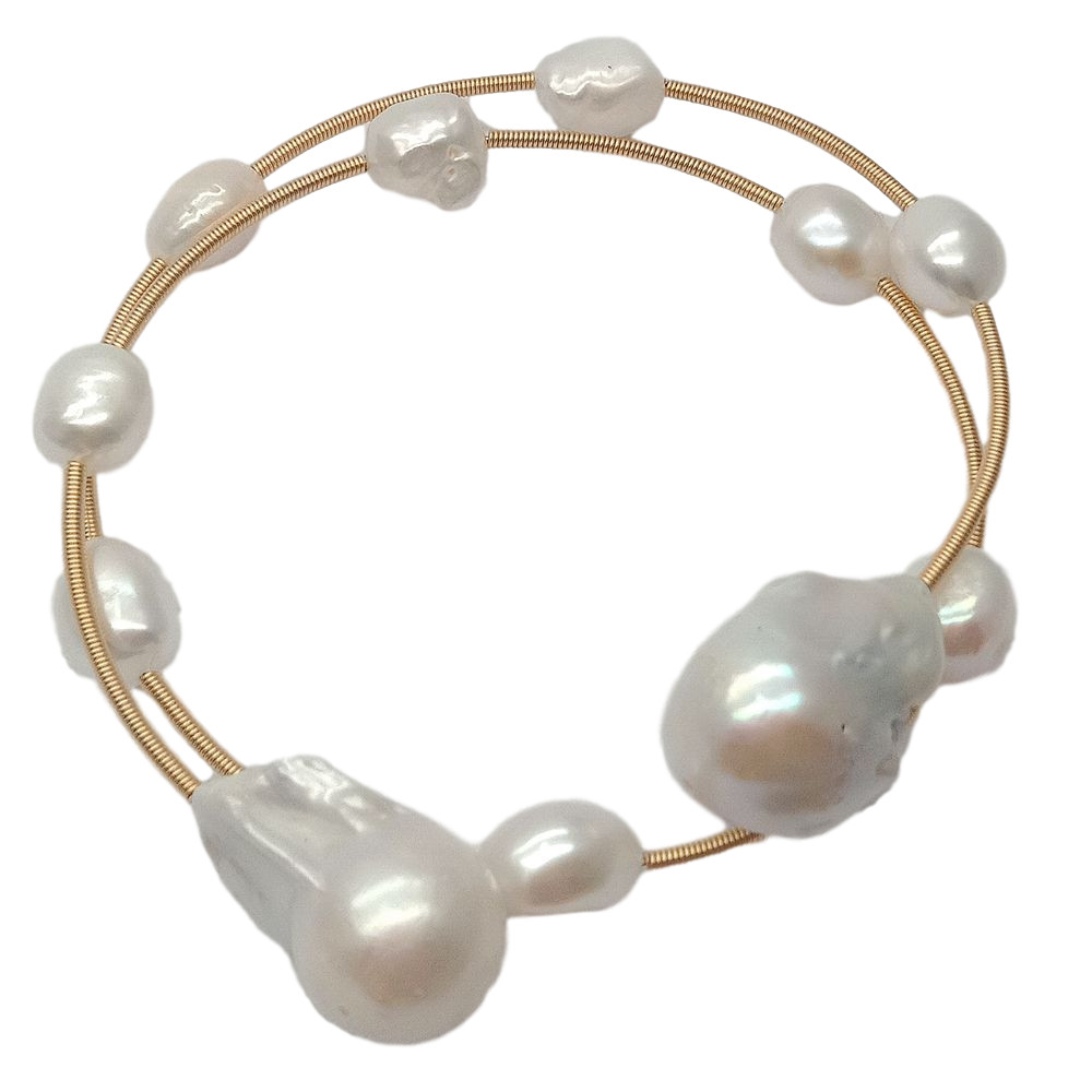 White Baroque Freshwater Pearl Keshi Pearl Adjustable Bracelet