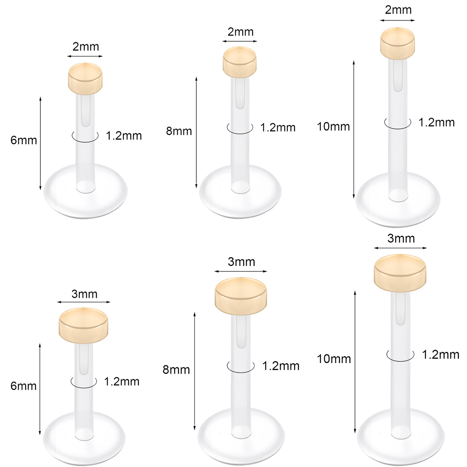 10 Pcs/Lot Clear Acrylic Labret Lip Studs Flesh Ear Helix Conch Tragus Piercing