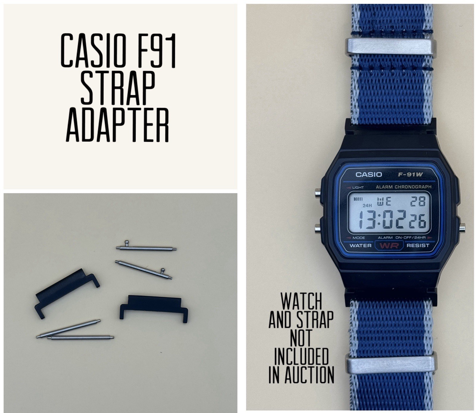 Watch strap adapter For Casio F 91 F91w F91 black stainless steel metal