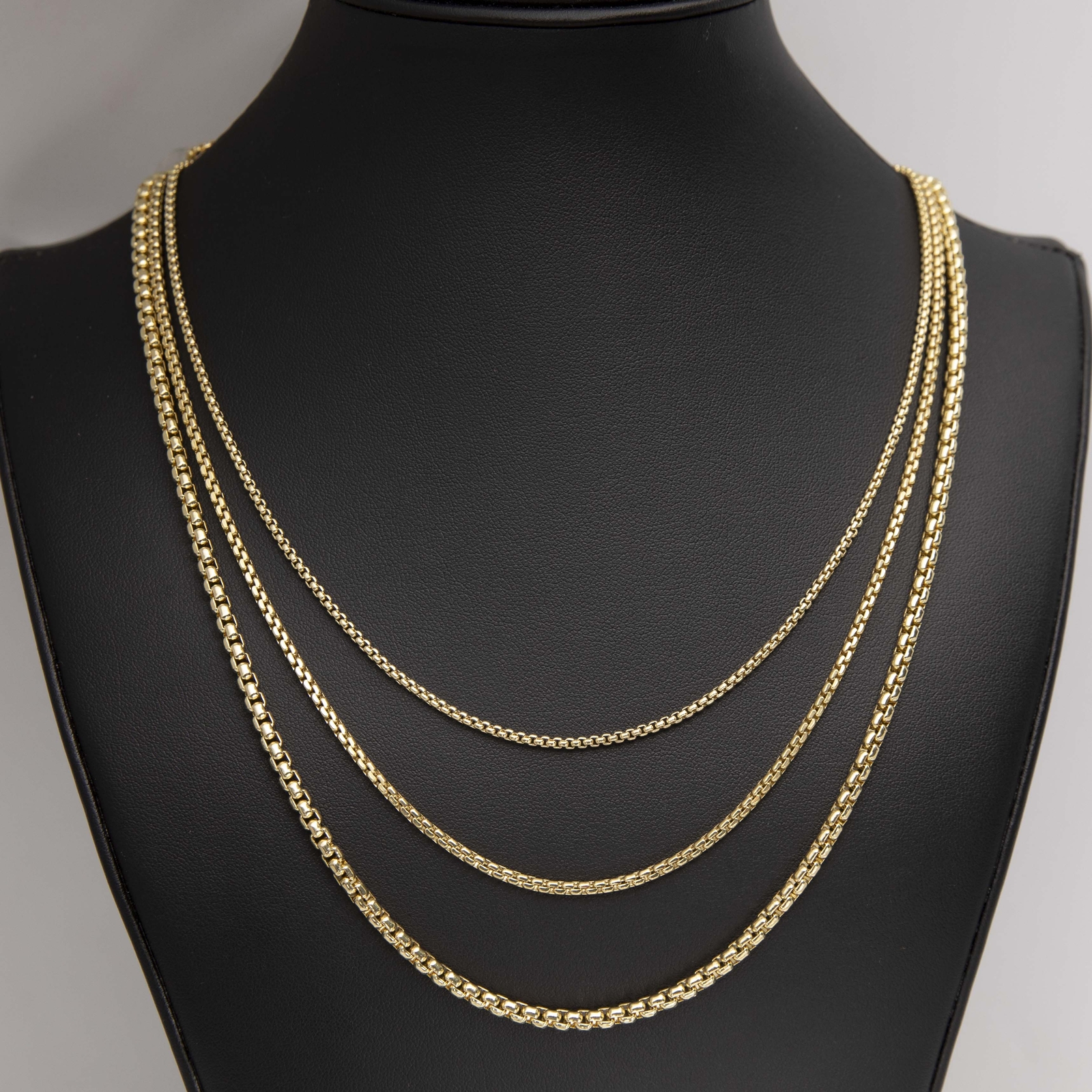 Round Box Link Chain Necklace Real 14K Yellow Gold All Sizes