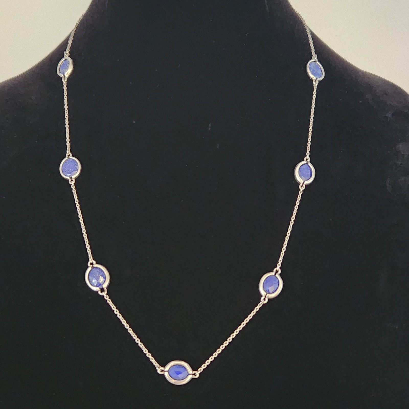 Silver Tone Chain Stainless Steel Necklace 316L- SS with Natural Blue Stones