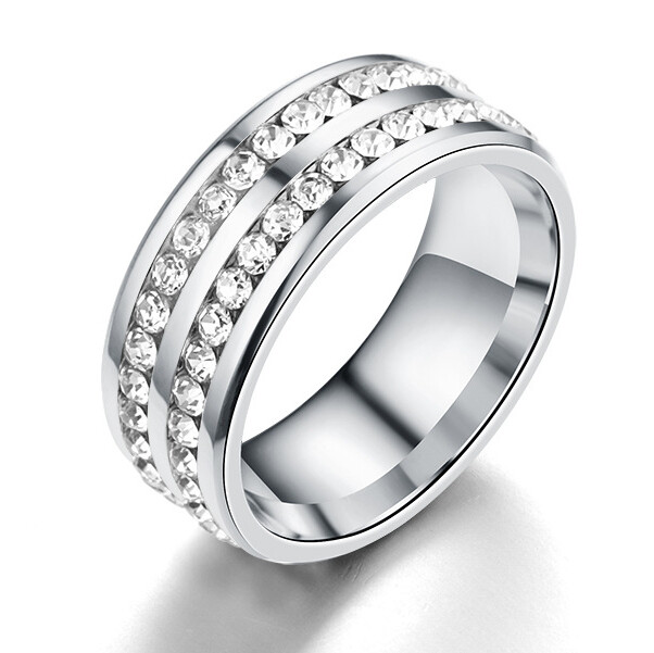 8mm Stainless Steel Wedding Silver/Gold Band Men Women Couple CZ Ring Size 5-13