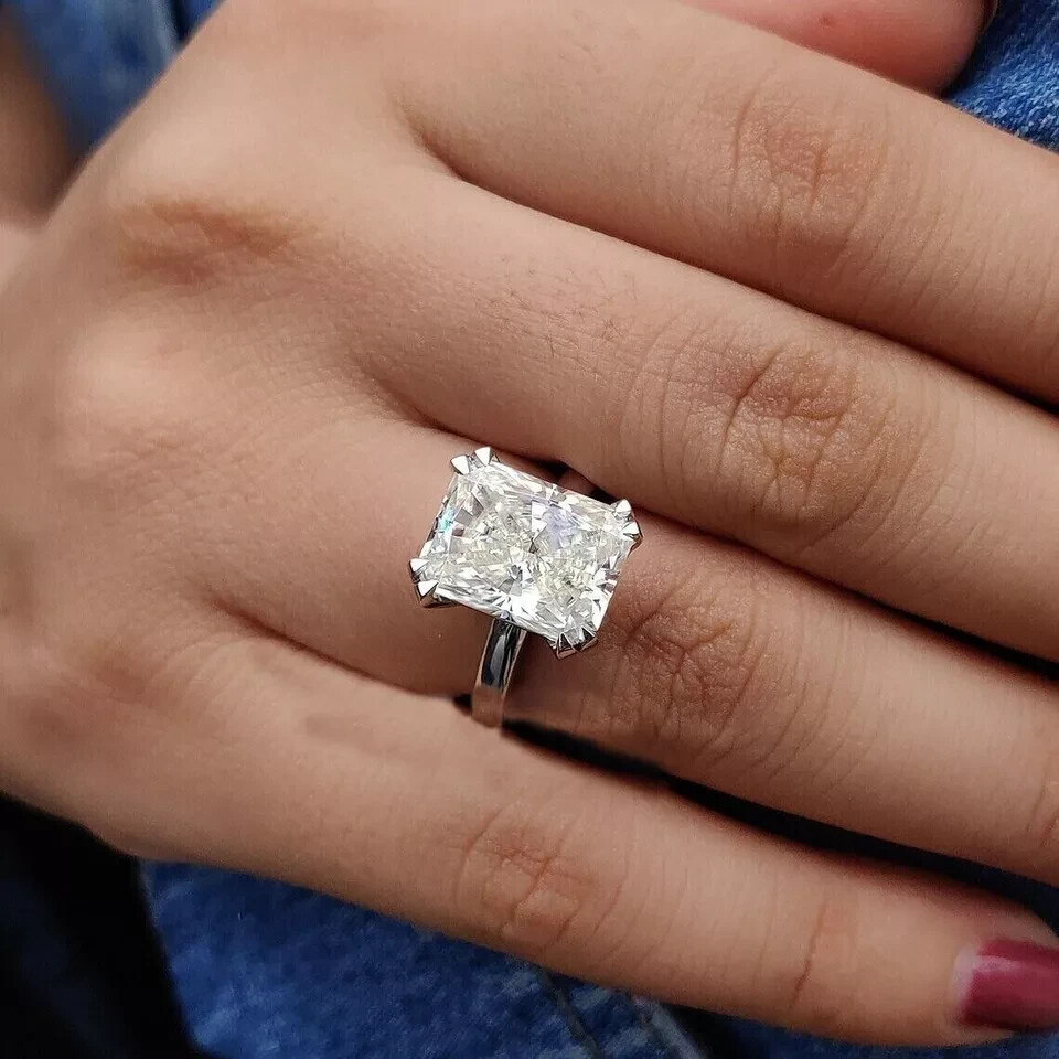 RARE 10.00 Ct Certified Radiant Cut Off White Diamond 925 Silver Ring Treated