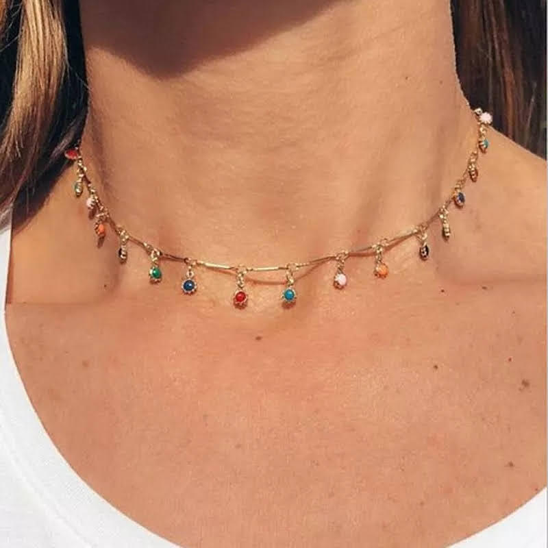 Choker necklace black bead gold or silver variety choices