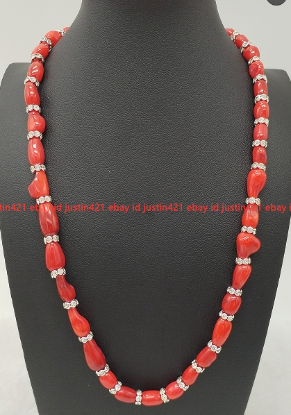 New Natural 8-12 Millimeter Red Coral Gemstone Oval Pearl Necklace 16-36 Inches