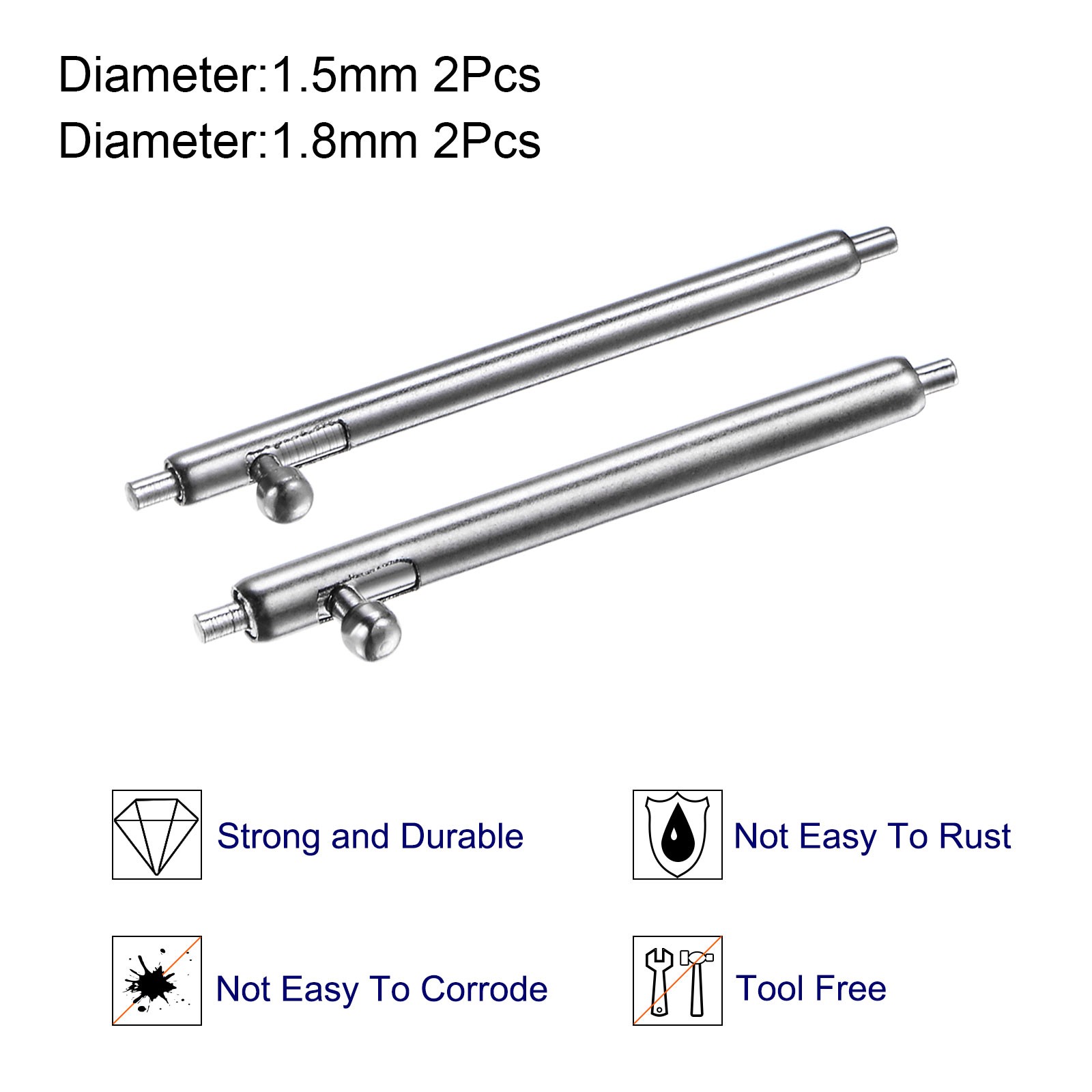 Quick Release Spring Bar 19mm Width 1.5mm 1.8mm Dia Stainless Steel Watch Pins