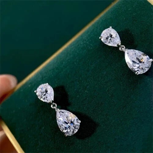 2.30Ct Pear Cut Simulated Diamond Drop/Dangle Earrings In 14k White Gold Plated