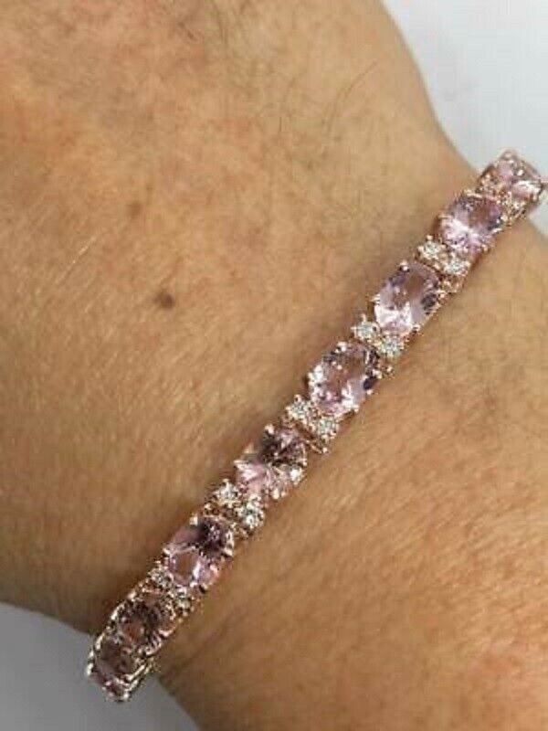 12CT Oval Cut Peach Morganite Women’s Tennis Bracelet 6X4MM 14K Rose Gold Finish