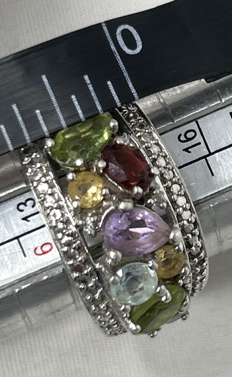 Sterling Silver Multi Gemstone Cluster Ring size 6.75