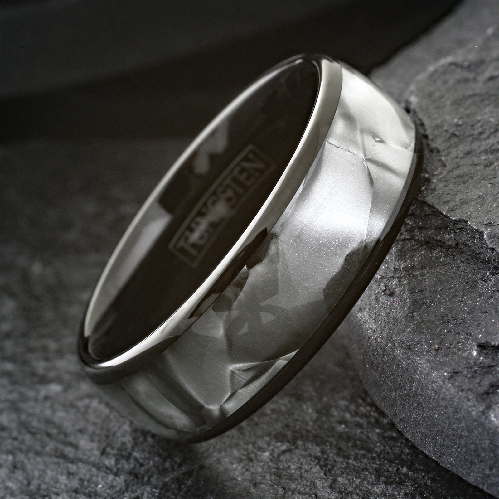 CLOSEOUT! Black Tungsten Carbide Men’s Faux White Shell Wedding Band Ring