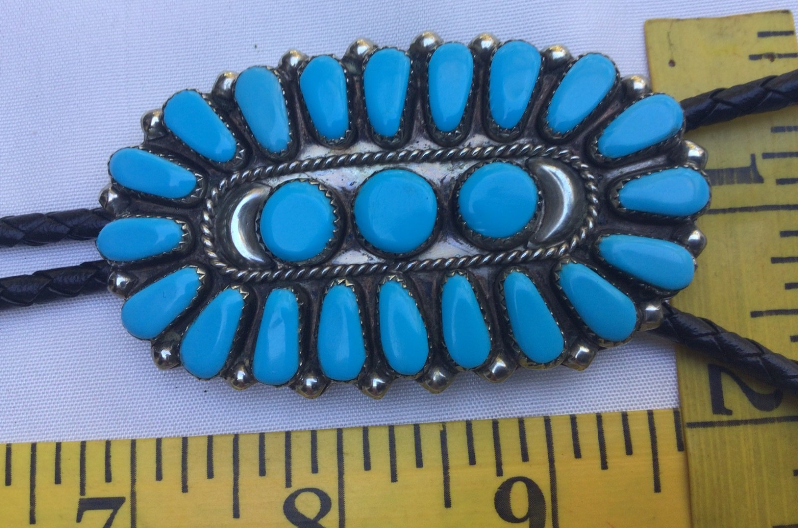 Vintage Native American BOLO TIE Silver & Cluster Turquoise Stones Zuni UNMARKED