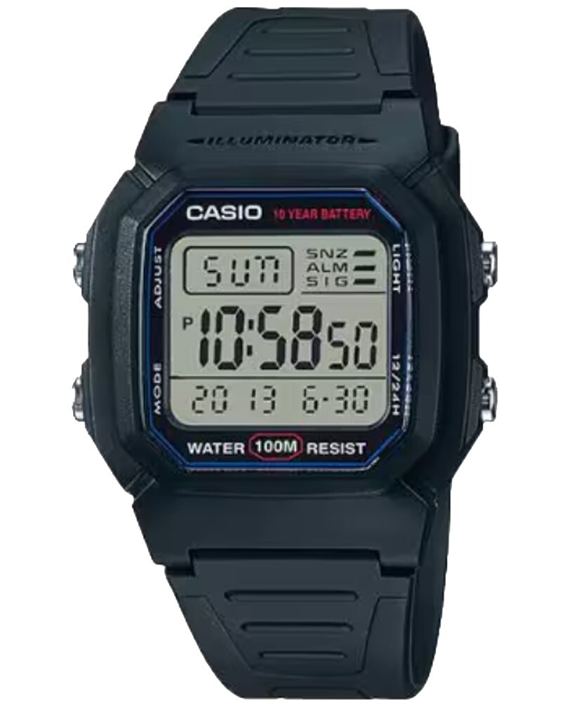 Casio W800H-1AV, 10 Year Battery,Chronograph Resin Watch, 100 Meter, Alarm, Date