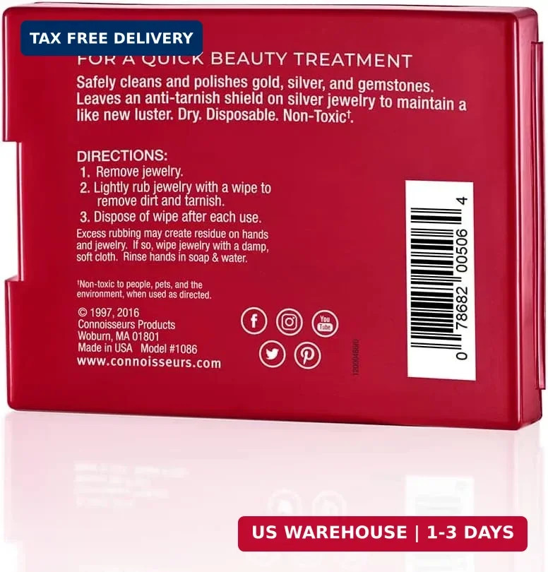 CONNOISSEURS Premium Edition Compact Jewelry Wipes No Rinse Gold and Silver Jewe