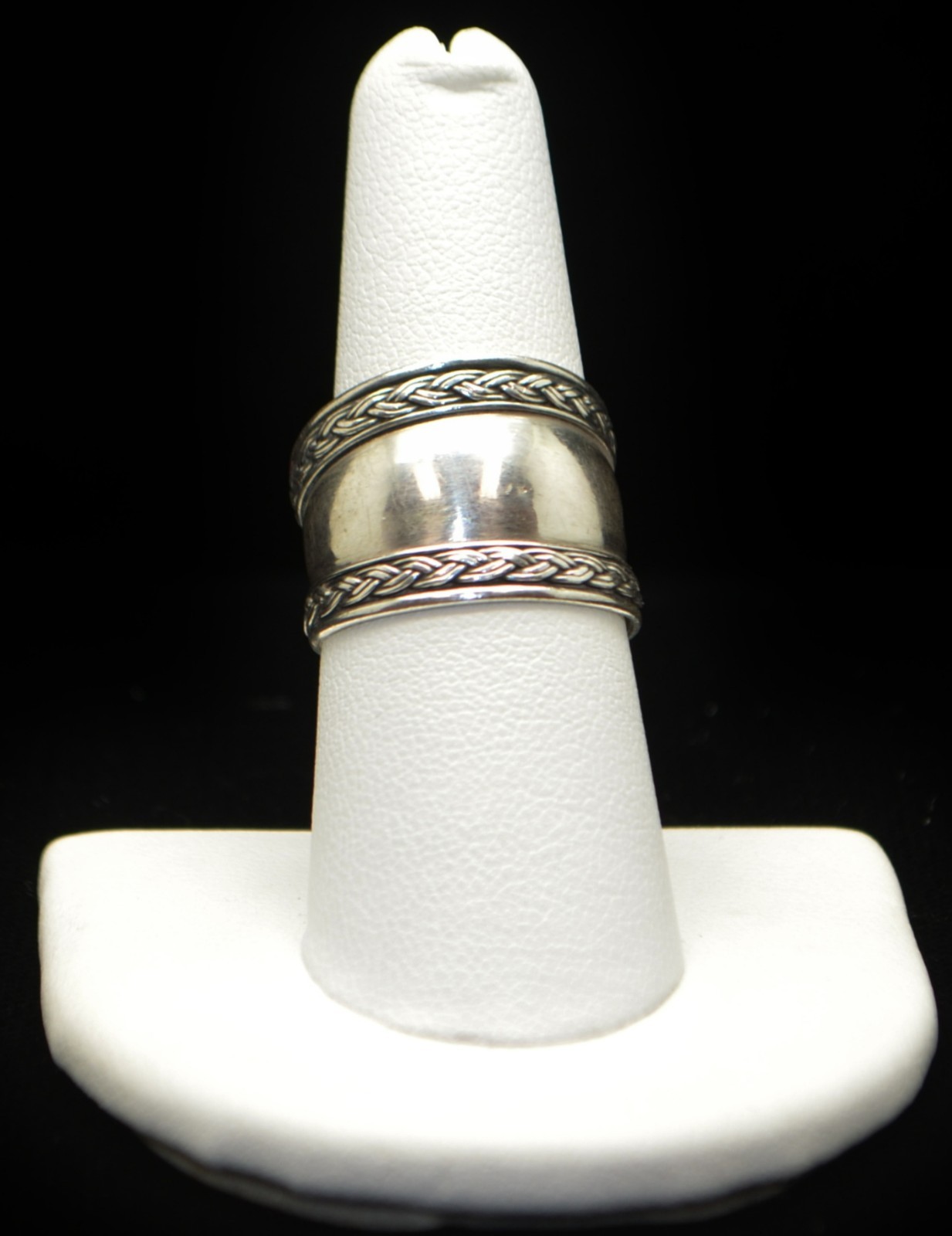Sterling Silver Braided Edges Smooth Band Ring SZ 7.75 #FMH249