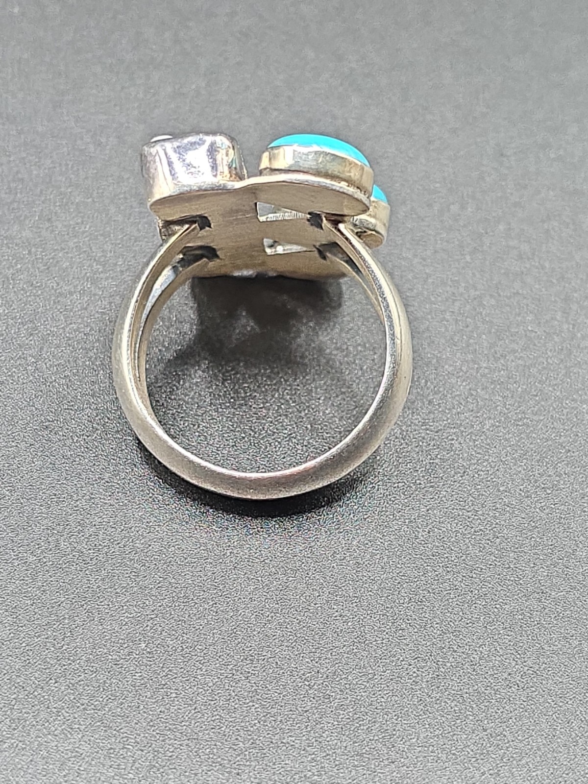 🔥VTG Native American Style Sterling Sliver Turquoise And Mother Of Pearl Ring