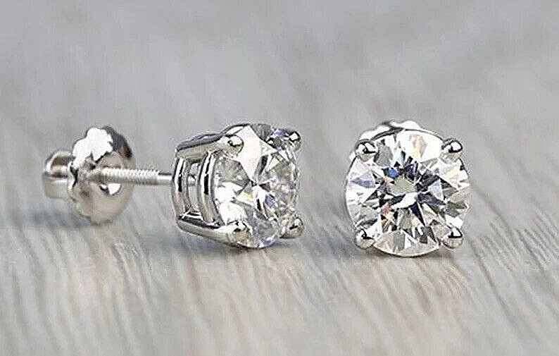 4.00 Ct Round Cut VVS1/D Lab Created Stud Earrings 14K White Gold 8mm Screw Back