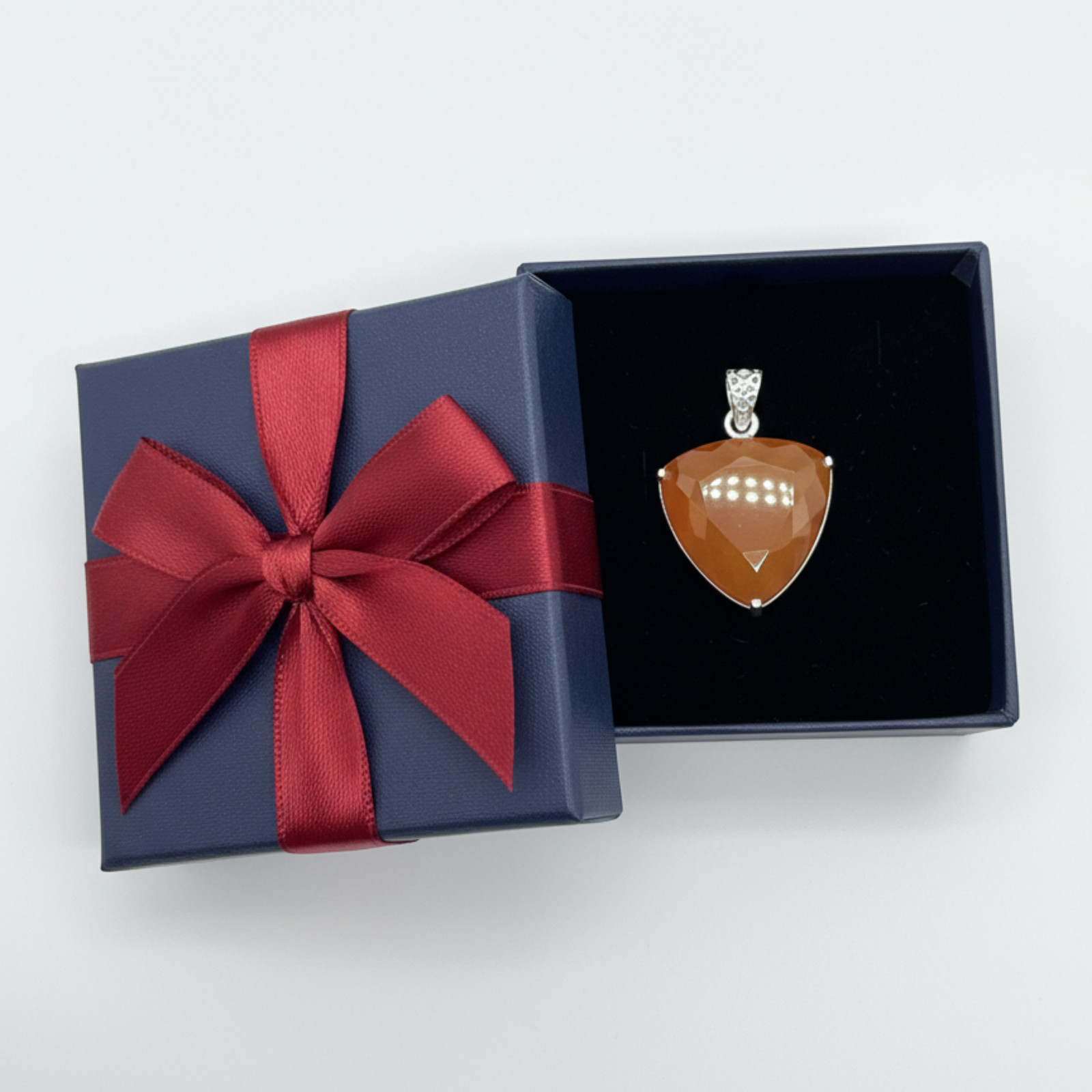 Handmade Trillion Cut Orange Opal Pendant with Free Silver Chain | 70-80 Carats