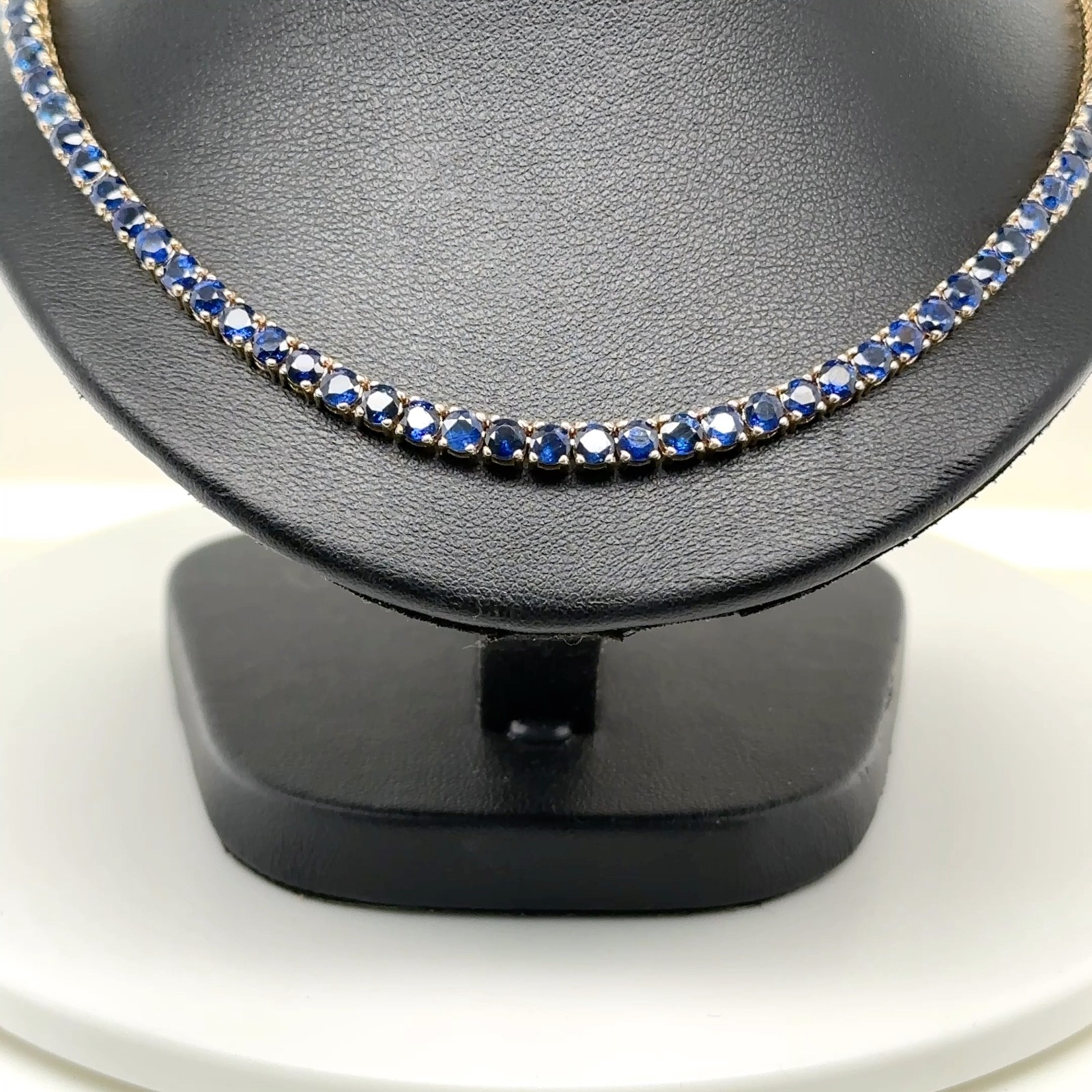 14K Yellow Gold 17″ Full Eternity Round Blue Sapphire Tennis Necklace 28.85ctw