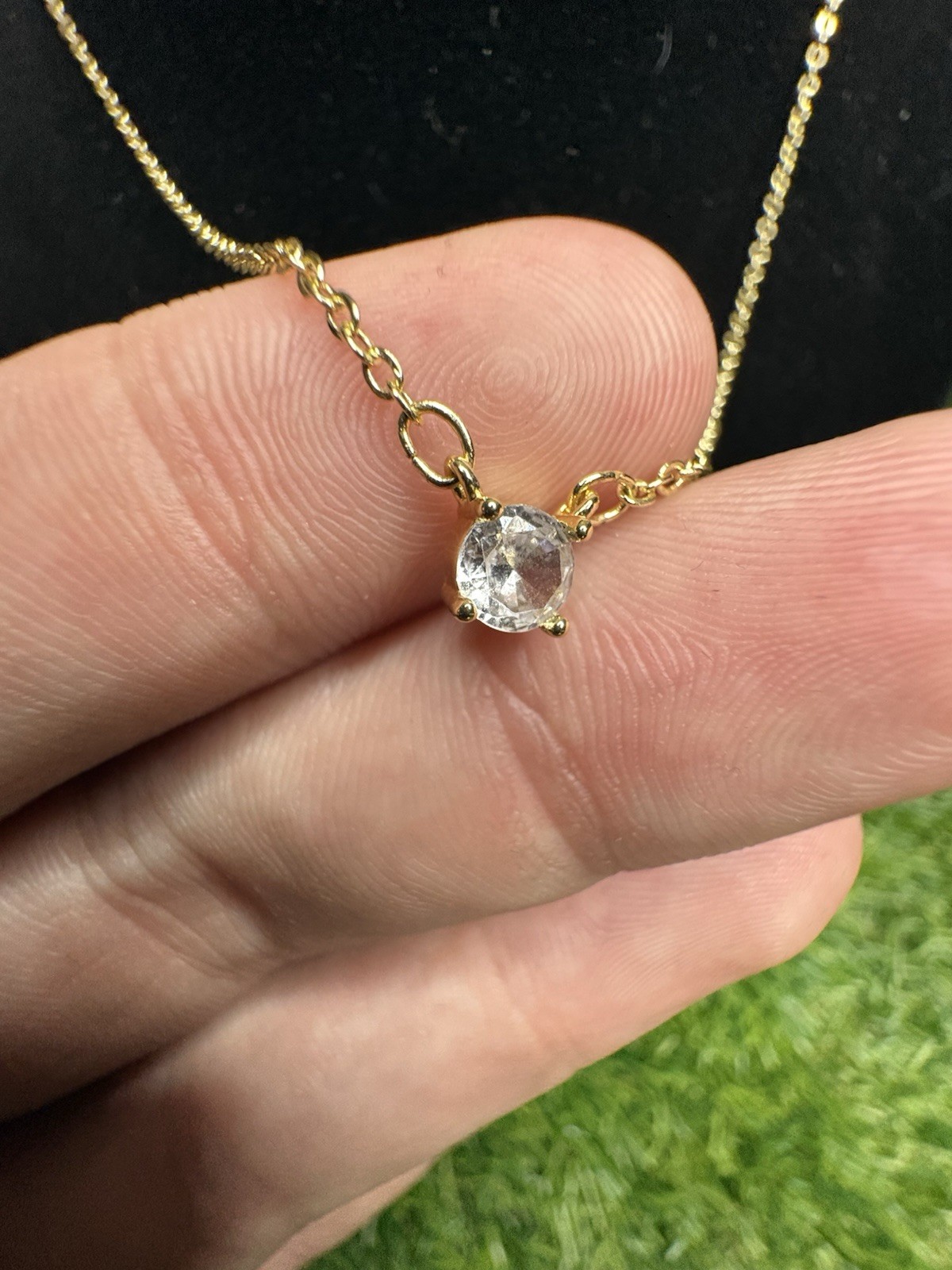 New Gold Tone Solitaire CZ Pendant Necklace Adjustable Chain Minimalist Jewelry