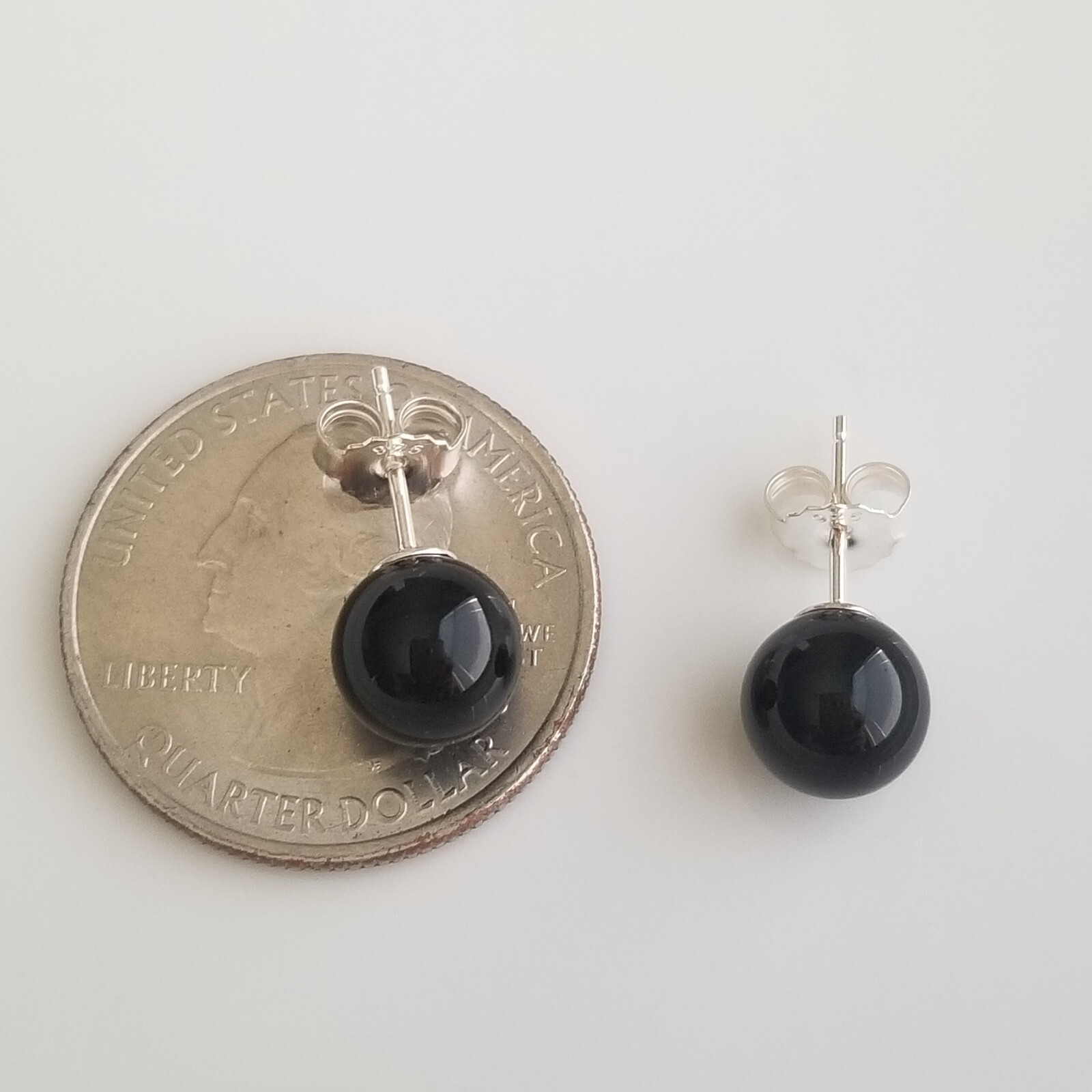 Solid 925 Sterling Sliver Natural Black Onyx 8mm Round Ball Stud Earrings
