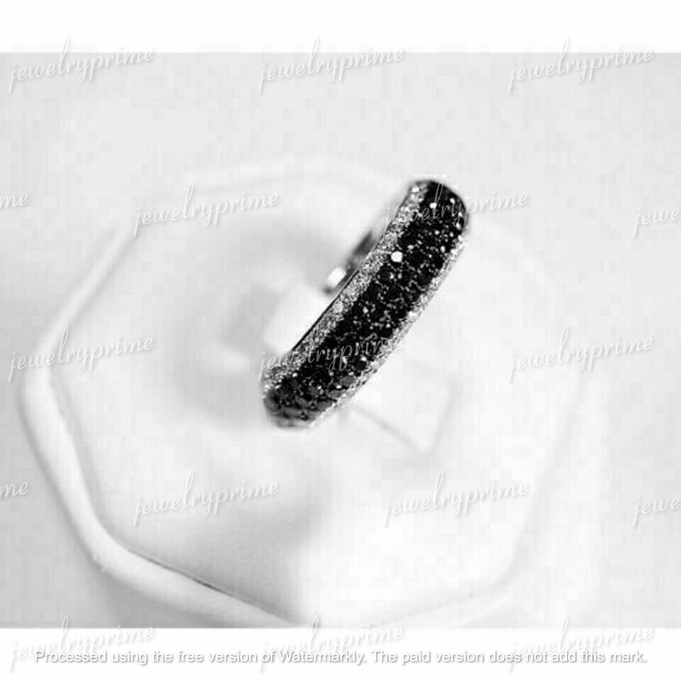 2Ct Round Cut Lab Created Black Diamond Band Ring 14K White Gold Plated Silver