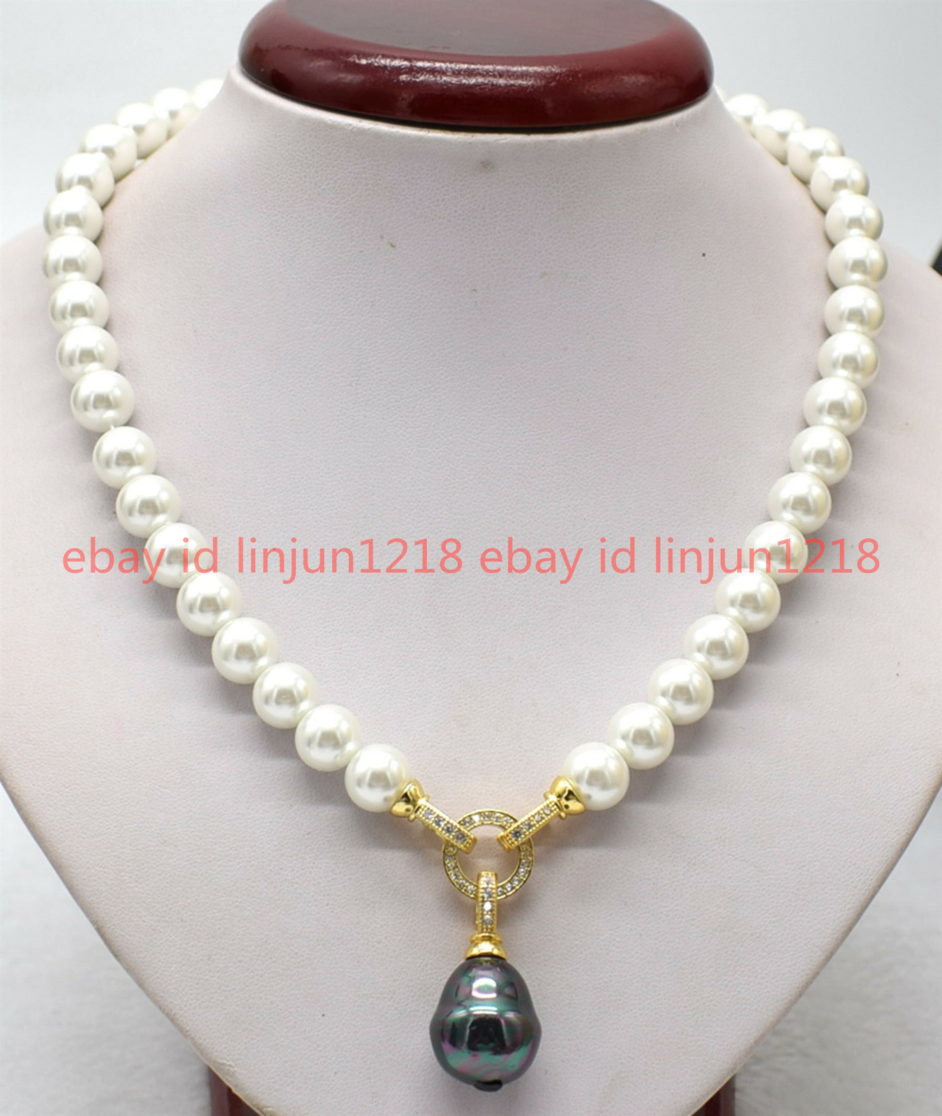 Fashion 10mm Gold Black White Sea South Shell Pearl Pendants Necklace 18”