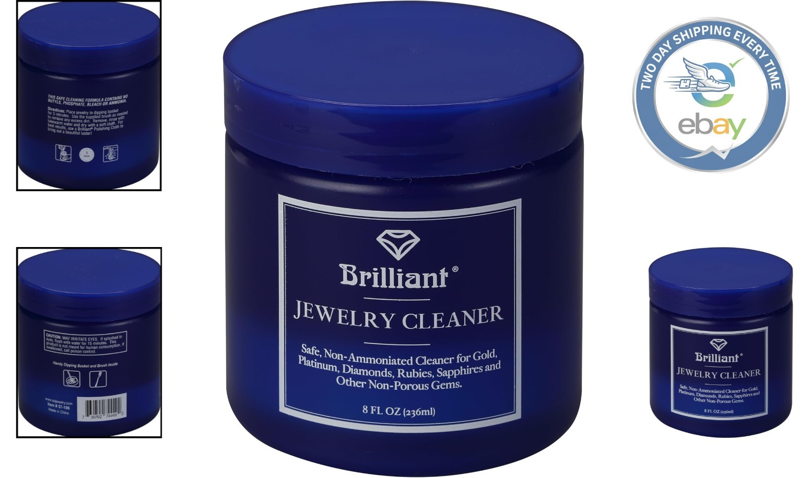 Quick & Easy Jewelry Cleaner 8oz – Non-Toxic, Ammonia-Free with Brush and Basket