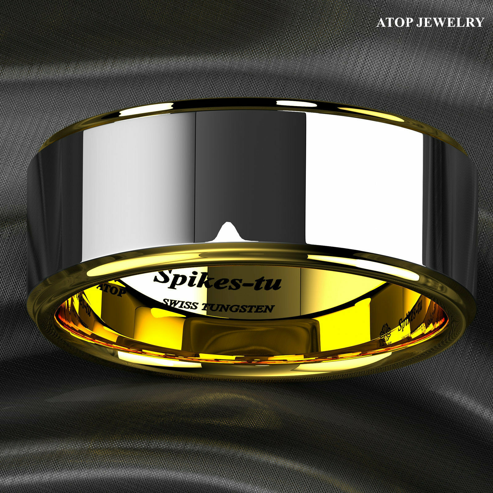 8/6mm Gold Polished Tungsten Ring Plated Metal Wedding Band ATOP Men’s Jewelry