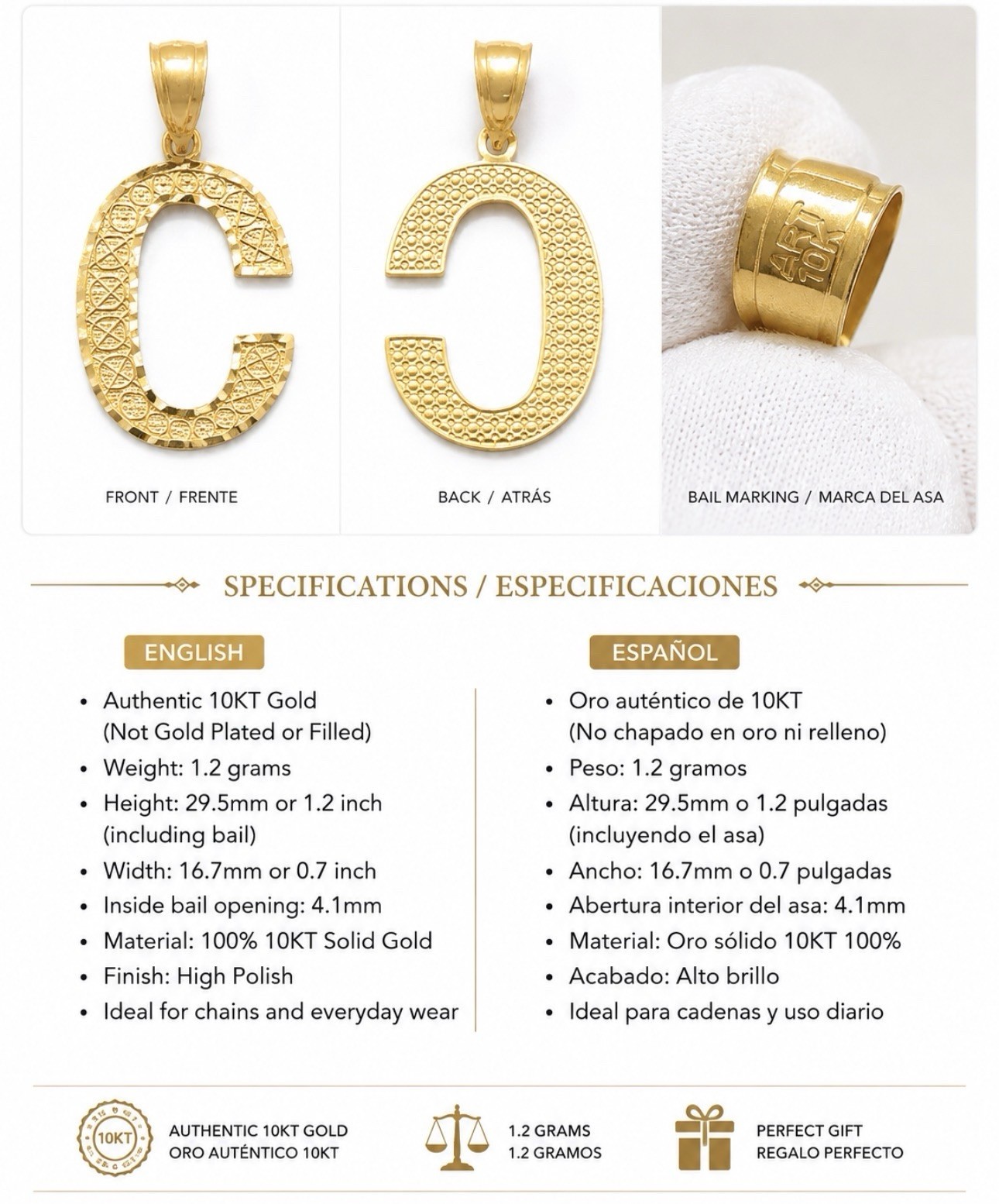 10kt Gold Letter C 1.2gm