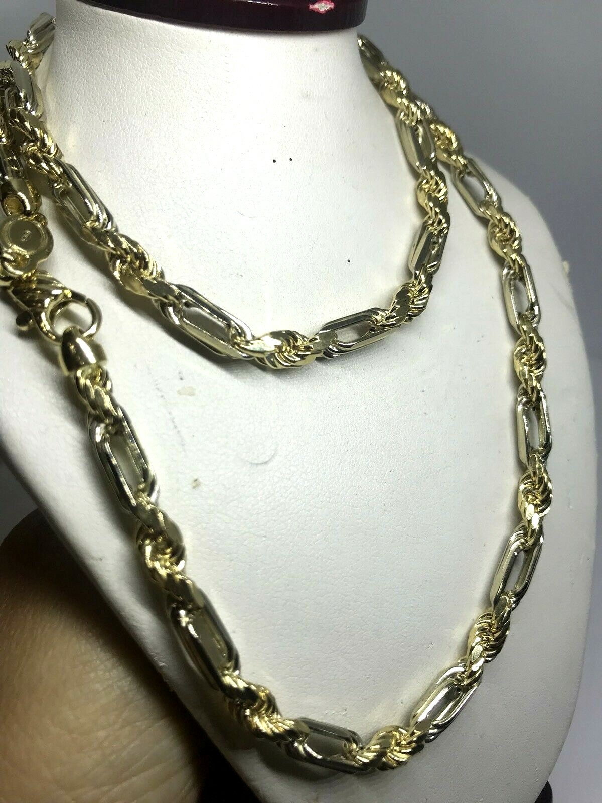 GoLD 14k chain figarope link necklace Yellow White semi solid 51g 26” 5.5mm