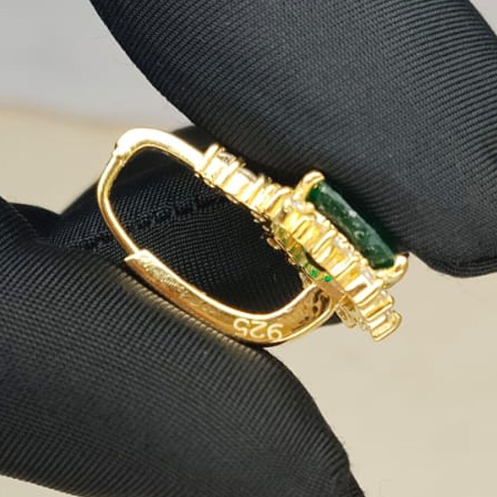 4.00ct Oval Cut Natural Emerald & Diamond Earring 14K Yellow Gold Plated