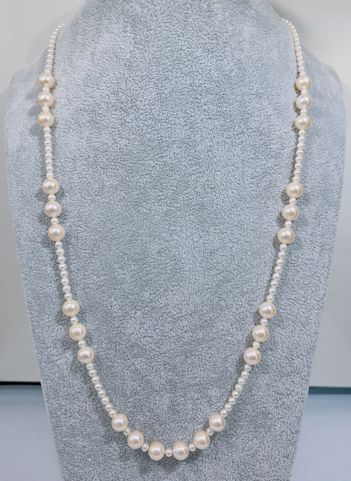 Long Necklace Saltwater Akoya Pearl 3.5mm-8mm 26in Silver925 w Certificate 0073