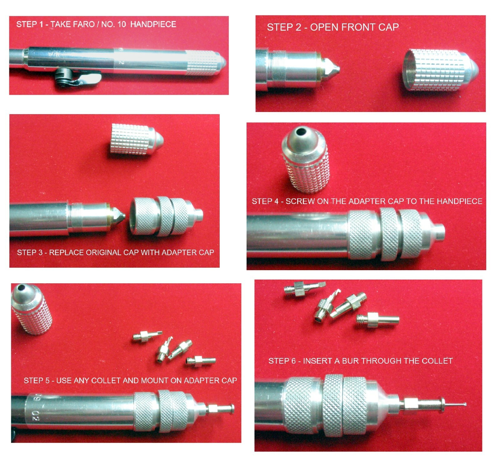 Channel Setting Adapter Kit Setters helper w 5 collet Faro Handpiece Foredom #10