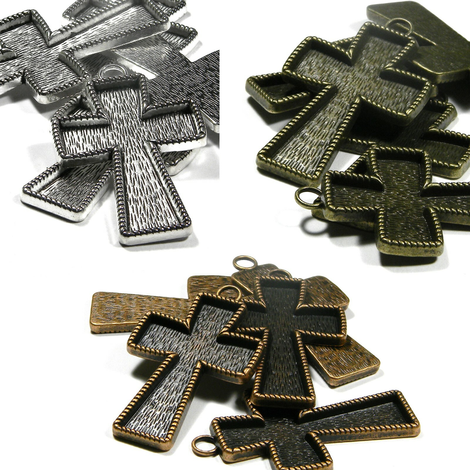 5 Big 2 3/4 inch Cross Pendant Charm Finding with Embellishing Bezel Cup Setting