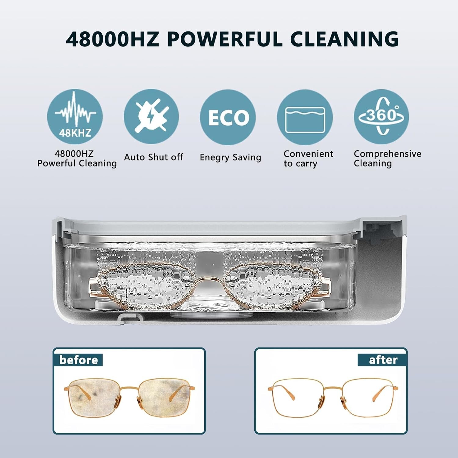 Sonic Jewelry Cleaner- 48Khz Professional Portable Glasses Cleaner Machine