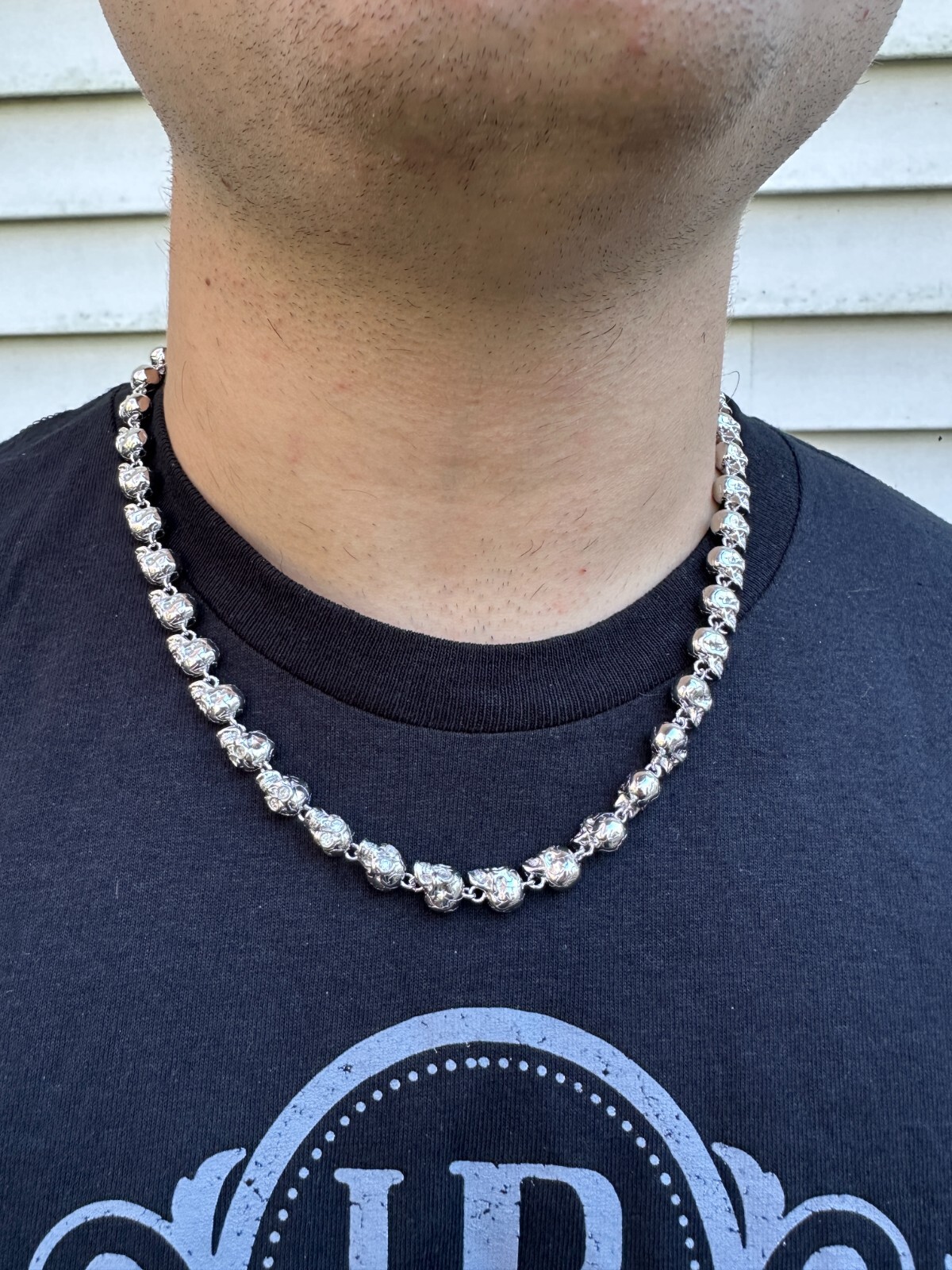 Custom Solid 925 Sterling Silver Skull Death Link Chain Necklace W. Moissanite