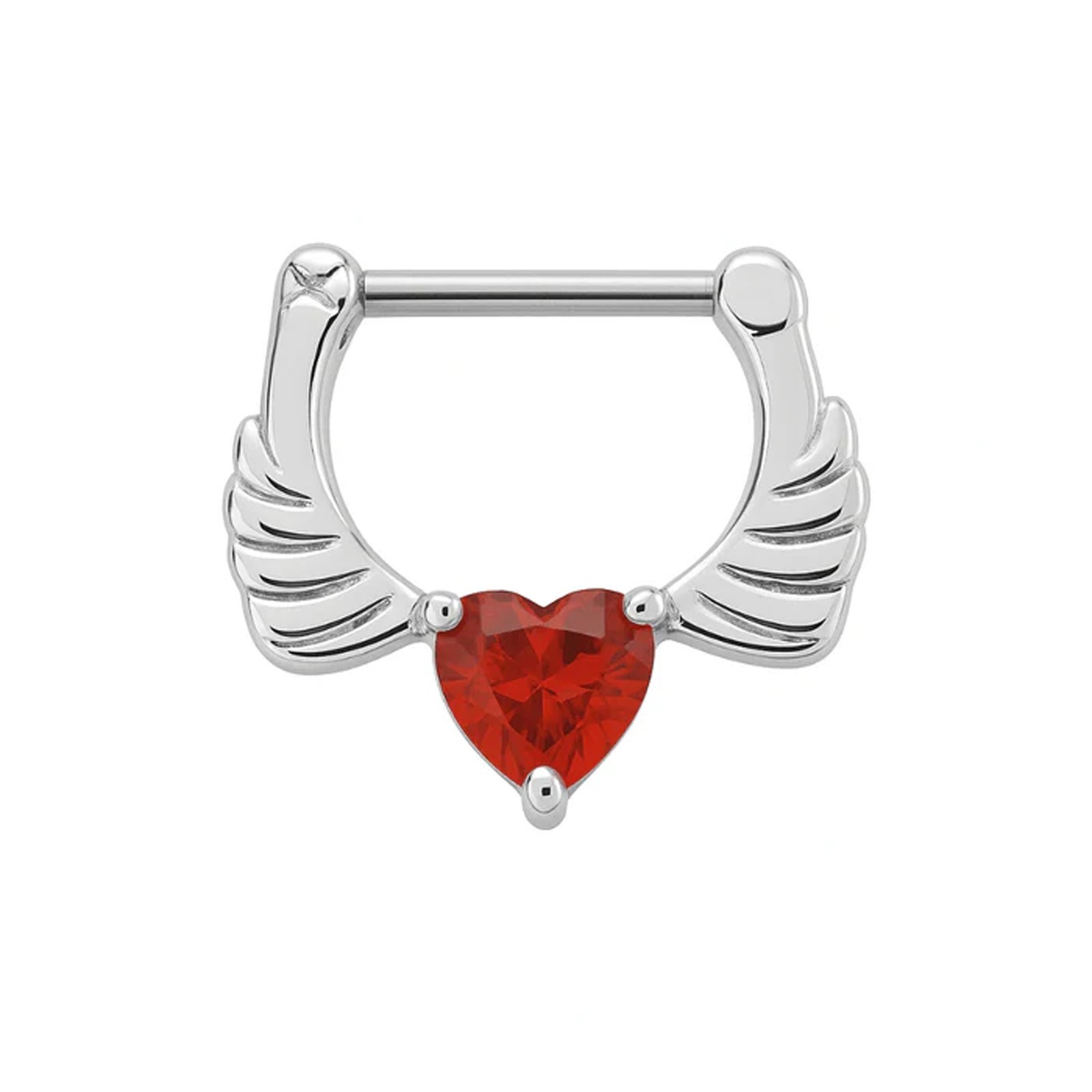 316L Surgical Steel Angel Wings Red Heart CZ Septum Clicker Hinged Nose Ring