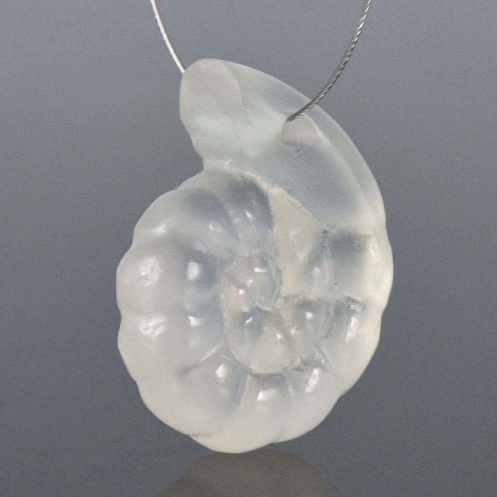 Ammonite Design Carved White Chalcedony Gemstone Focal Bead drilled 4.10 g