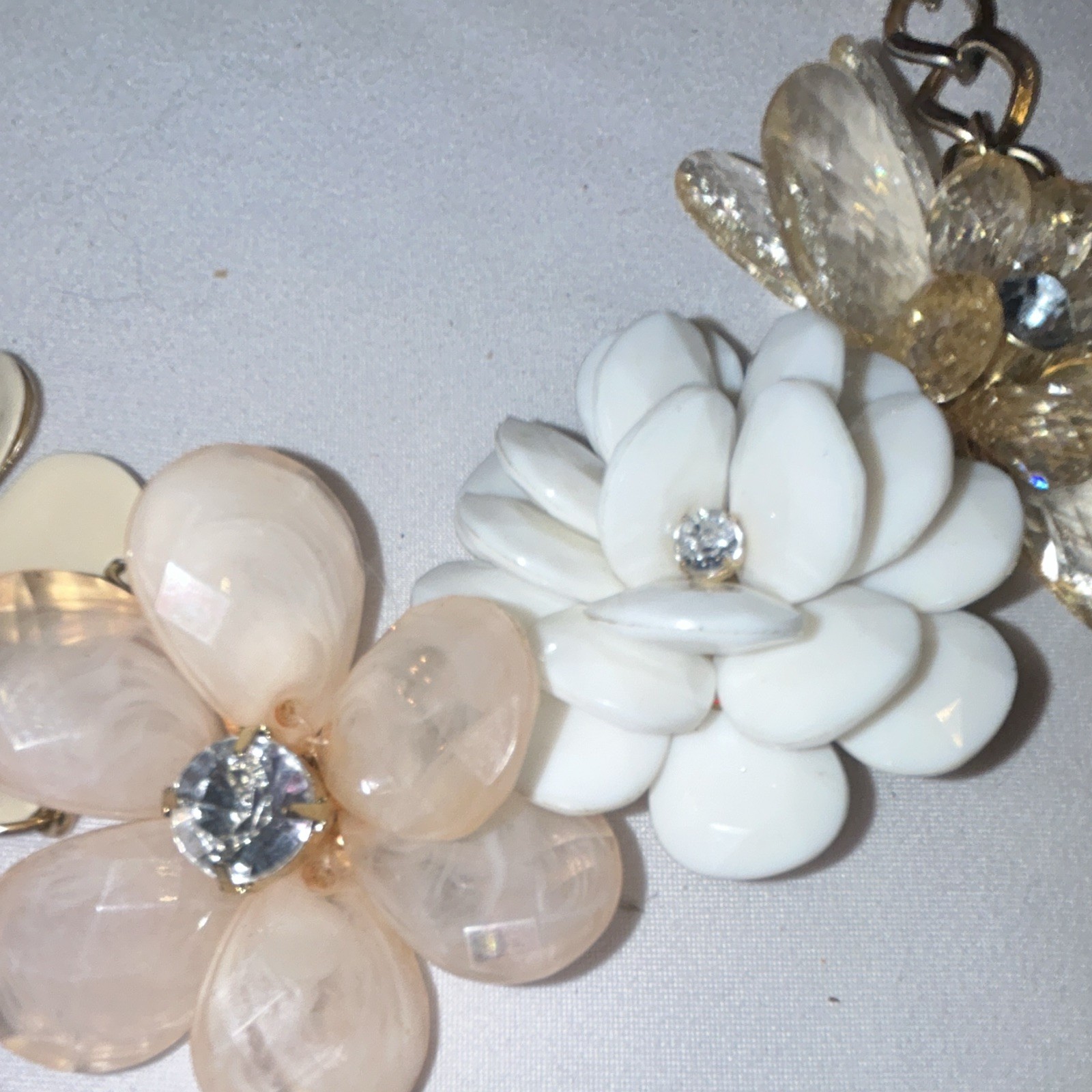 Lot of 2 Flower Dangle Charm Cable Chain Bracelets Clear Crystal, Adjustable